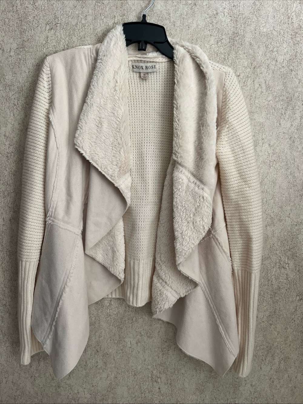 Knox Rose Cream Long Sleeve Cardigan Sherpa Chunky Knit Draped Front Sweater Med